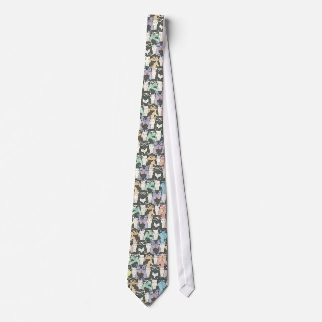 Cute Hipster Cats Pattern Tie (Front)