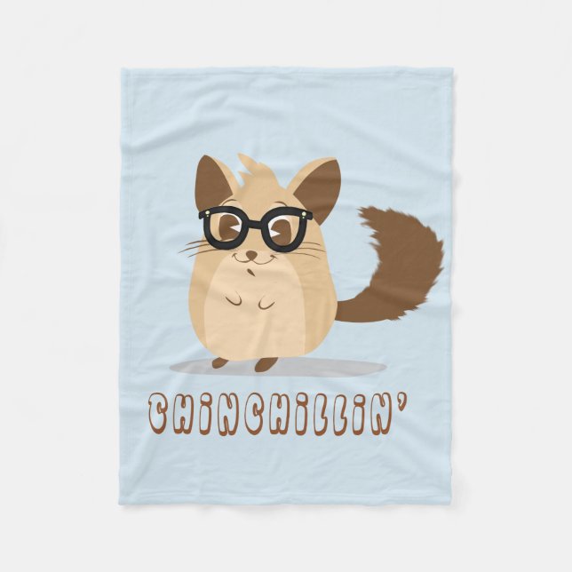 Cute Hipster Chinchilla Fleece Blanket (Front)