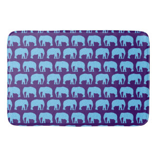 Cute Hipster Elephant Pattern Blue Purple Bath Mat