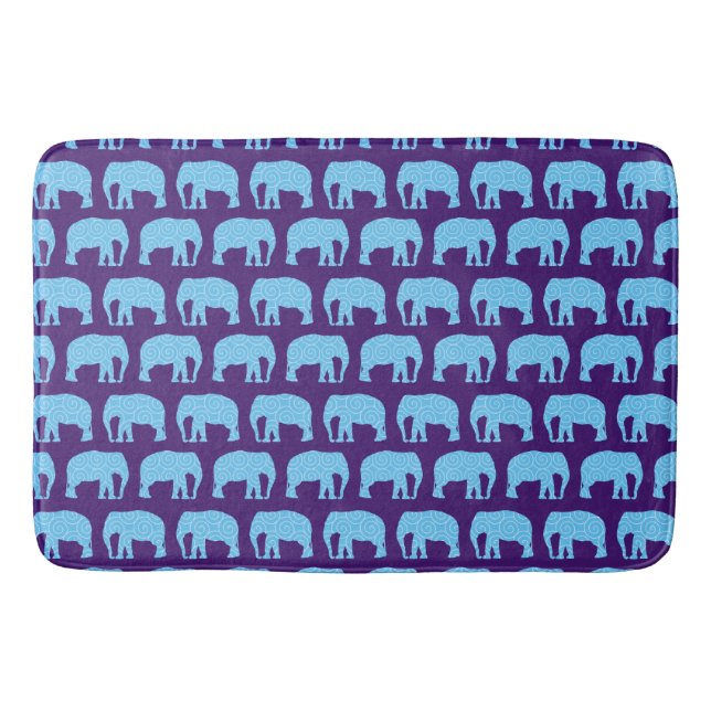 Cute Hipster Elephant Pattern Blue Purple Bath Mat (Front)
