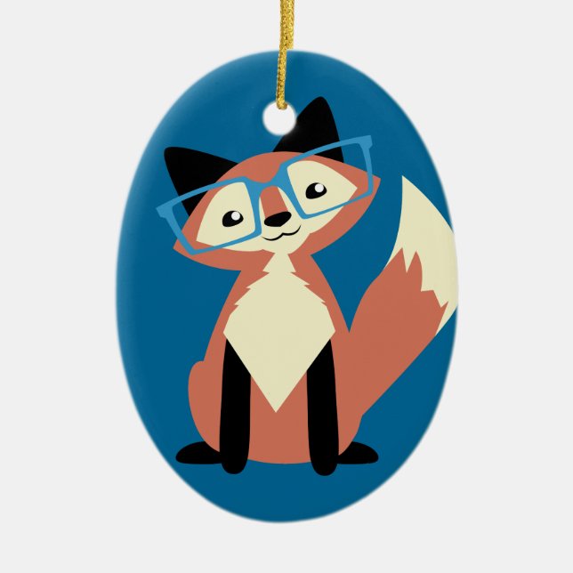 Cute Hipster Glasses Fox Ceramic Tree Decoration (Front)