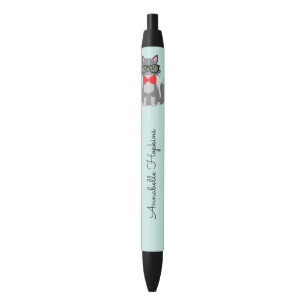 Cute Hipster Grey Cat Name Black Ink Pen