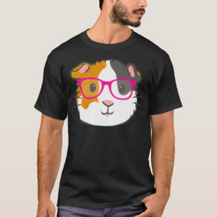 Cute Hipster Guinea Pig Hamster In Pink Eye Glasse T-Shirt