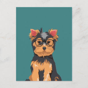 Cute Hipster Little Yorkshire Terrier Postcard