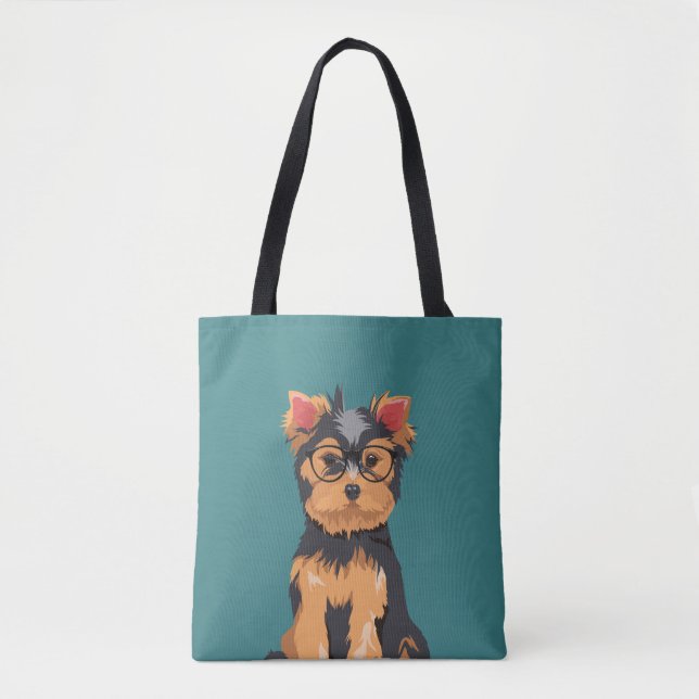 Cute Hipster Little Yorkshire Terrier Tote Bag (Front)