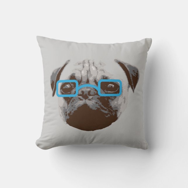 Cute Hipster Pug with glasses Cushion (Front)