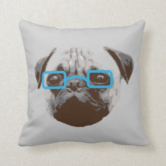 Cute Hipster Pug with glasses Cushion