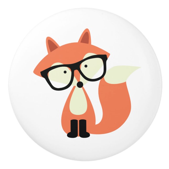 Cute Hipster Red Fox Ceramic Knob (Front)