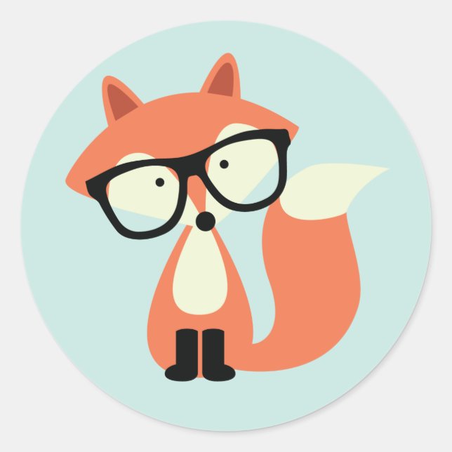 Cute Hipster Red Fox Classic Round Sticker (Front)