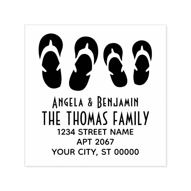 Cute His & Hers Flip Flops Couple Name Address Self-inking Stamp (Design)