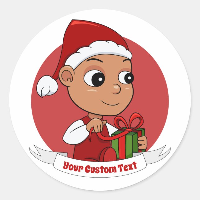 Cute Hispanic baby with a Christmas hat cartoon Classic Round Sticker (Front)
