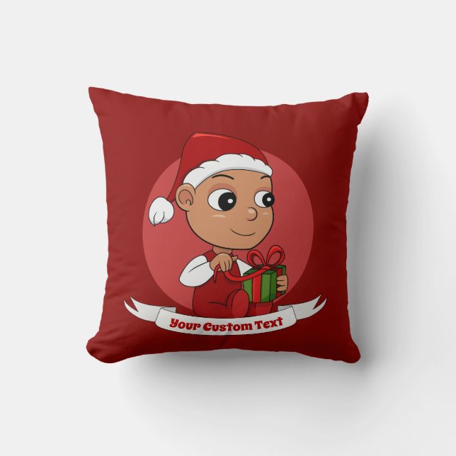 Cute Hispanic baby with a Christmas hat cartoon Cushion (Front)