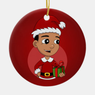 Cute Hispanic Christmas boy cartoon Ceramic Ornament