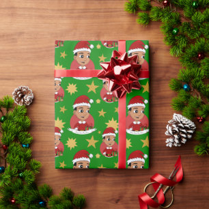 Cute Hispanic Christmas boy cartoon Wrapping Paper