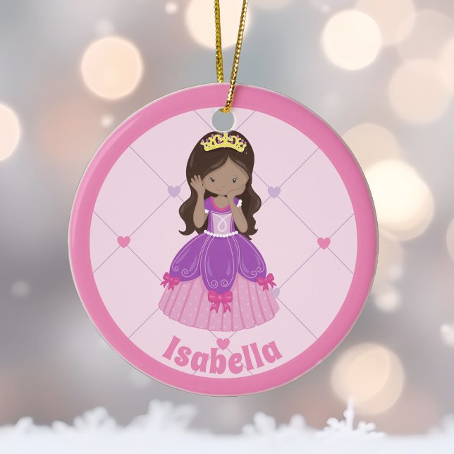 Cute Hispanic Princess Pink Custom Christmas Ceramic Ornament (Creator Uploaded)