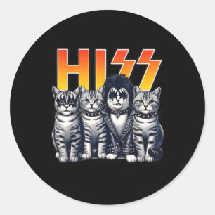 Cute Hiss Cats Rock Kittens Kitty Rocking Music Ca Classic Round Sticker