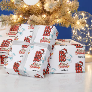 Cute Ho Ho Ho Merry Christmas Customisable Name Wrapping Paper