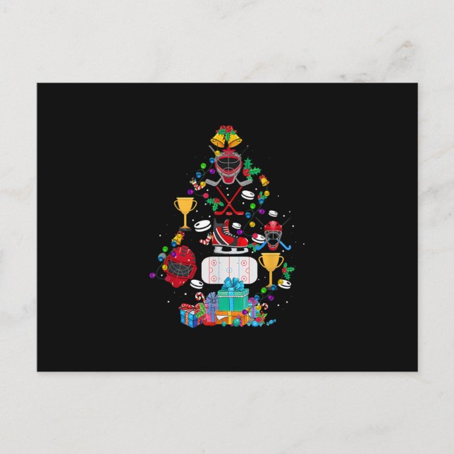 Cute Hockey Christmas Ornament Tree Funny Gift Boy Invitation Postcard (Front)