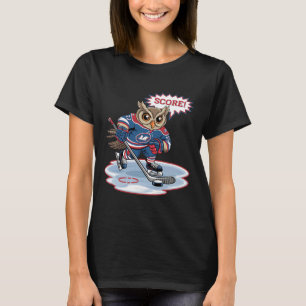Cute Hockey Owl Fun Sport Art Design T-Shirt