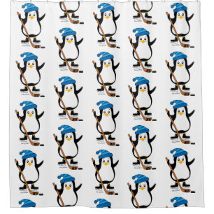 Cute Hockey Penguin with Hockey Stick Shower Curtain
