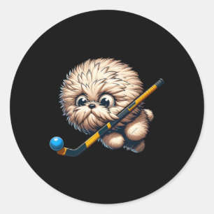 Cute Hockey Puppy Dog With Stick And Byll Kawaii S Classic Round Sticker