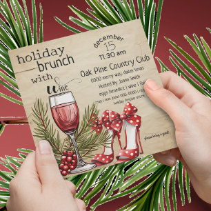 Cute Holiday Brunch with Wine Party Invitation
