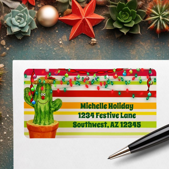 Cute Holiday Cactus Southwestern Christmas Address Label (Cute Holiday Cactus Southwestern Christmas Address Label)