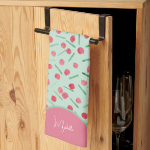 Cute Holiday Candy Cane Watercolor Tea Towel