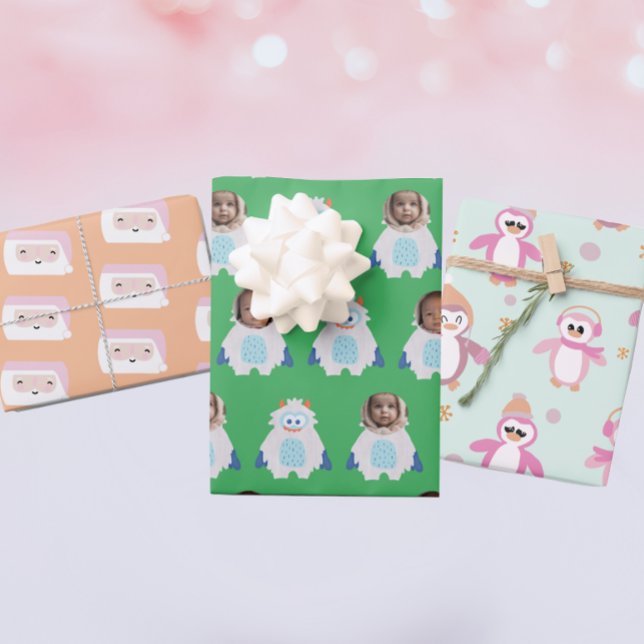 Cute Holiday Cartoon Patterns Custom Kids Wrapping Paper Sheet (Creator Uploaded)