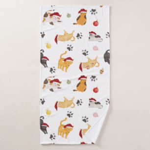 Cute Holiday Cat Pattern Bath Towel