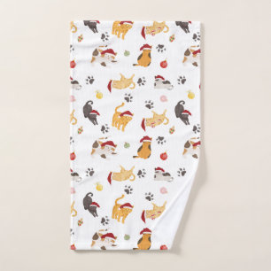 Cute Holiday Cat Pattern Hand Towel