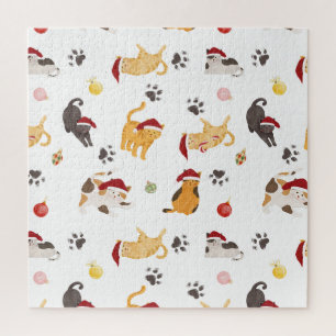 Cute Holiday Cat Pattern Jigsaw Puzzle
