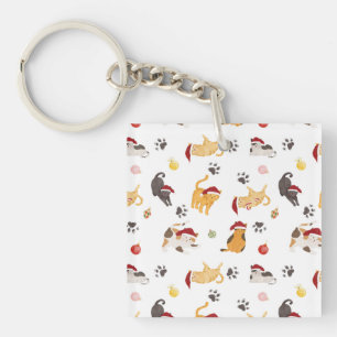 Cute Holiday Cat Pattern Key Ring