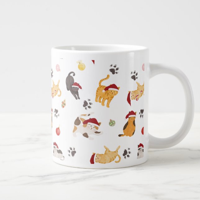 Cute Holiday Cat Pattern Large Coffee Mug (Right)