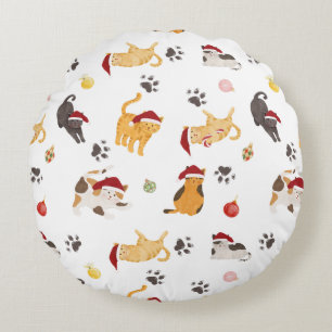 Cute Holiday Cat Pattern Round Cushion