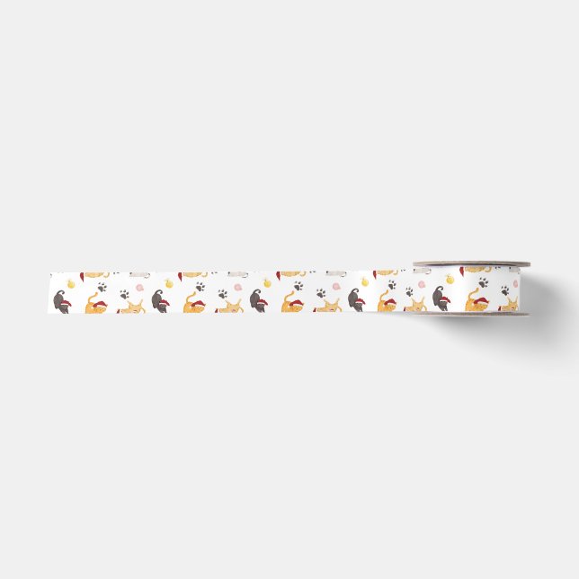 Cute Holiday Cat Pattern Satin Ribbon (Front)
