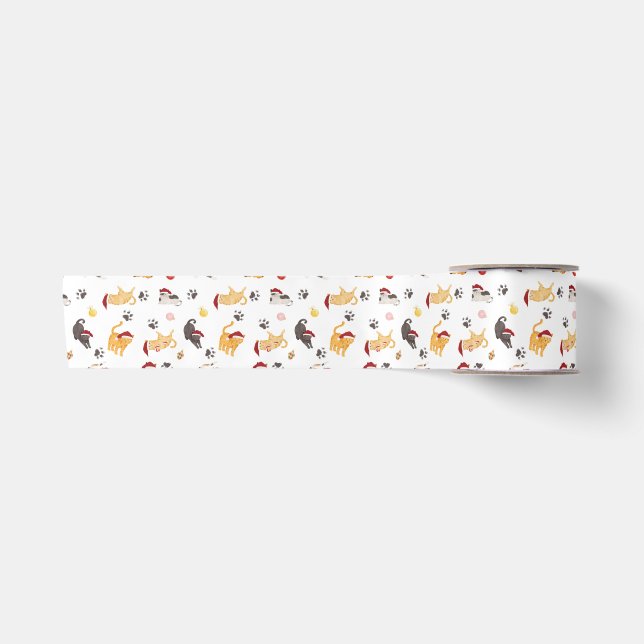 Cute Holiday Cat Pattern Satin Ribbon (Front)