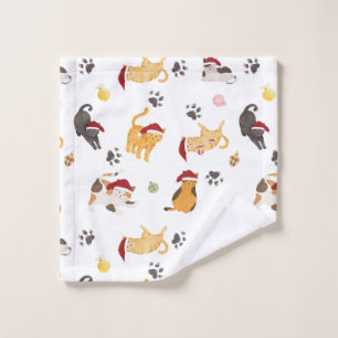 Cute Holiday Cat Pattern Wash Cloth