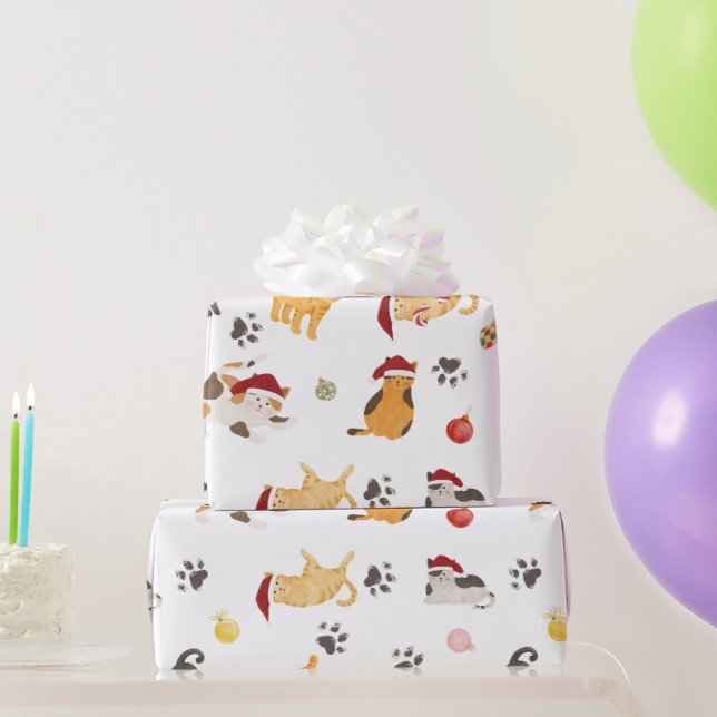 Cute Holiday Cat Pattern Wrapping Paper (Party Gifts)