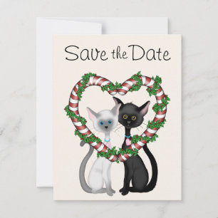 Cute Holiday Cats Save the Date Wedding Notice Invitation