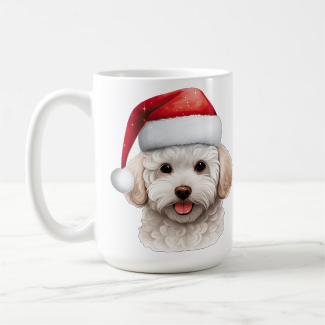 CUTE HOLIDAY CHRISTMAS BICHON FRISE DOG COFFEE MUG (Left)