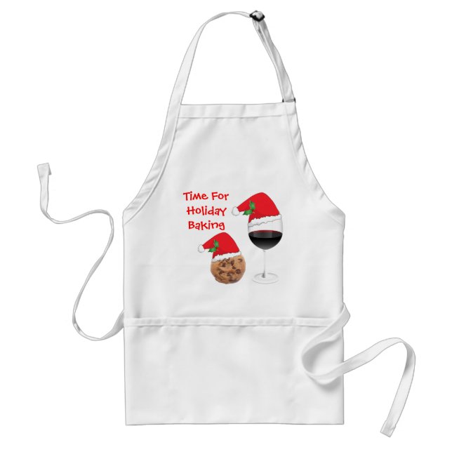 Cute Holiday Christmas Cookie Red Wine Santa Hat Standard Apron (Front)