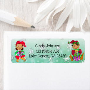 Cute Holiday Christmas Elf and Candy Canes Return Address Label