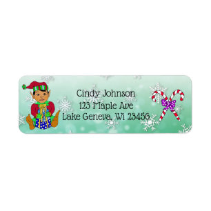 Cute Holiday Christmas Elf and Candy Canes Return Address Label