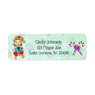 Cute Holiday Christmas Elf and Candy Canes Return Address Label