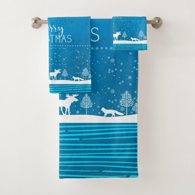 Cute Holiday Christmas Winter Snowflake Pattern Bath Towel Set (Insitu)