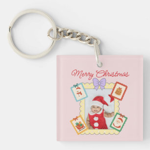 Cute Holiday Collage with Festive Pastel Frames Key Ring