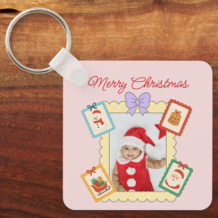 Cute Holiday Collage with Festive Pastel Frames Key Ring