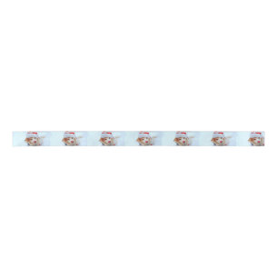 Cute holiday Dachshund dog Xmas festive hat snow Satin Ribbon