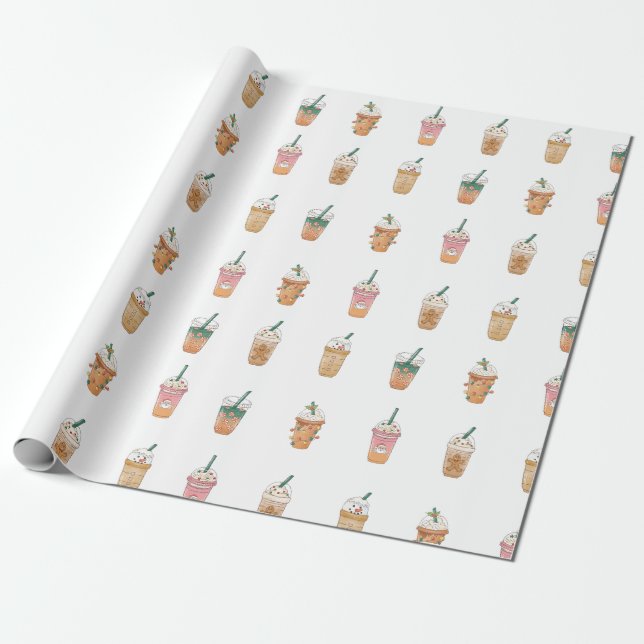 Cute Holiday Drinks Wrapping Paper (Unrolled)